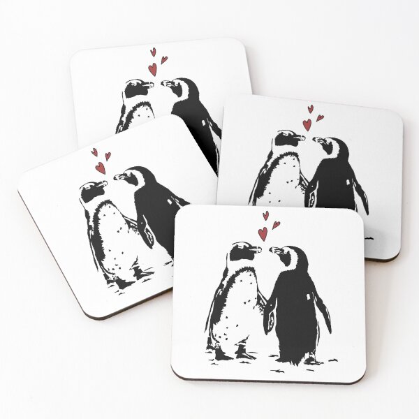 Item preview, Penguins in Love Black and White Linoprint  designed and sold by NattyDesigns.