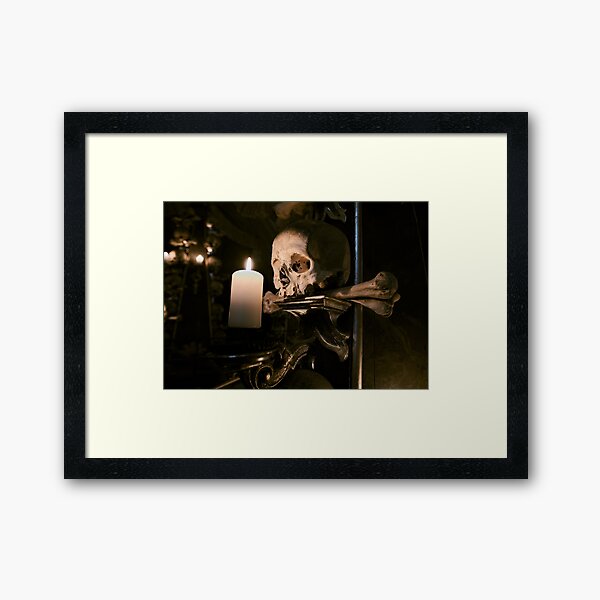 Sedlec Ossuary Candle Photo Art, Skull Bone Church Framed Art Print