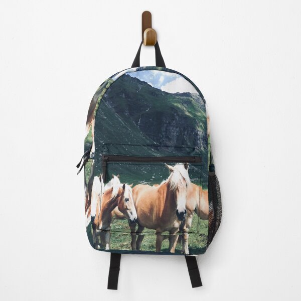 Horses in the mountains - blue Backpack