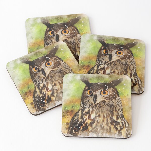 Item preview, An European eagle owl watercolour digital portrait designed and sold by Gerald Waters.