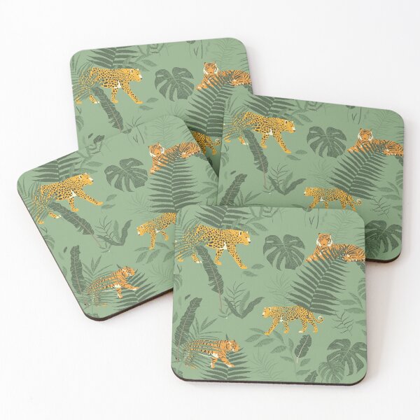 Item preview, Abstract Jungle Pattern with Tropical Pastel Green Colors Leaves and Wild Animals. designed and sold by digoarpi.