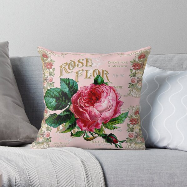 Vintage Paris Rose Throw Pillow
