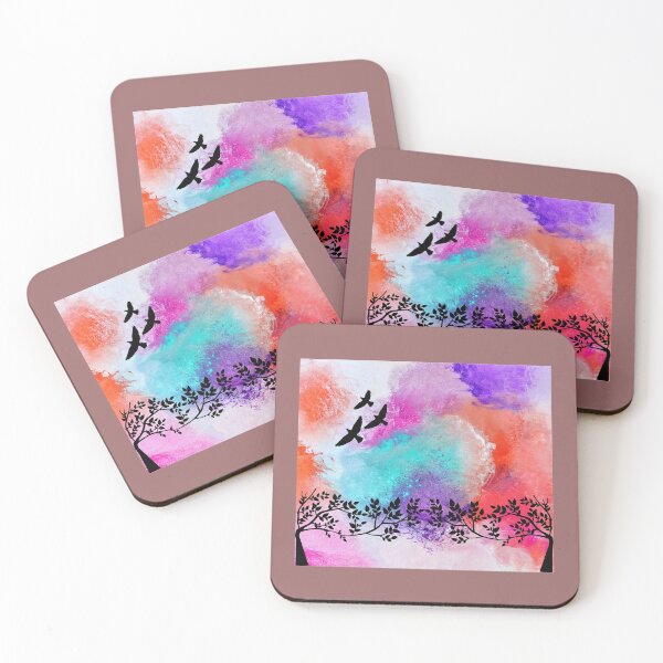 Artikelvorschau, 3 Raben fliegen bunten Himmel entworfen und verkauft von Byoudesigns.