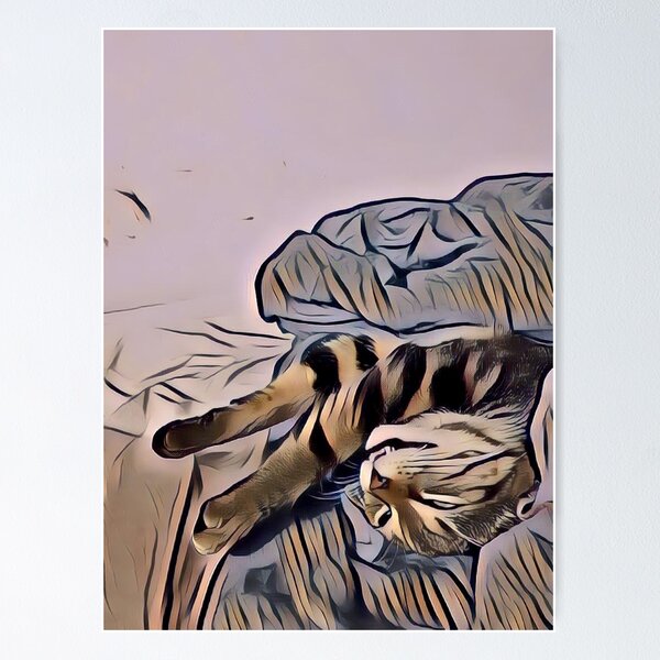Aperçu de l'œuvre Chat tigré brun endormi Derpy créée et vendue par BatmanRobinCats.
