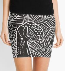 Peacock Linocut in Black Mini Skirt