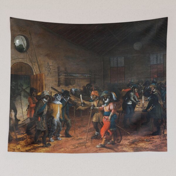 Item preview, Monkeys in Uniform in a Guardhouse Arresting a Cat  designed and sold by BulganLumini.