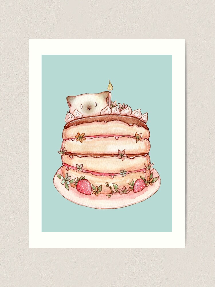 絵画。壁掛け原画【Cute cat cake】0 1