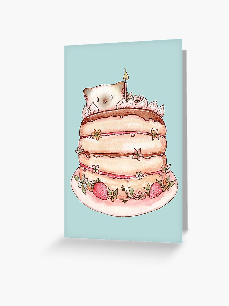 Tarjetas de felicitación «Pastel de cumpleaños y gato» de denymartinelli |  Redbubble