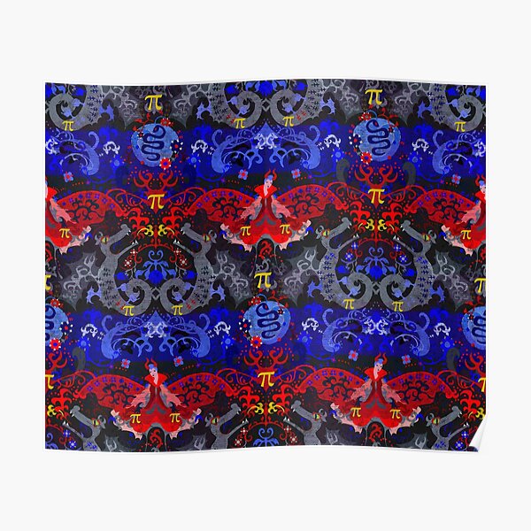 Polyamory Dragon Damask -- Polyamorous Pride Flag Colors Poster