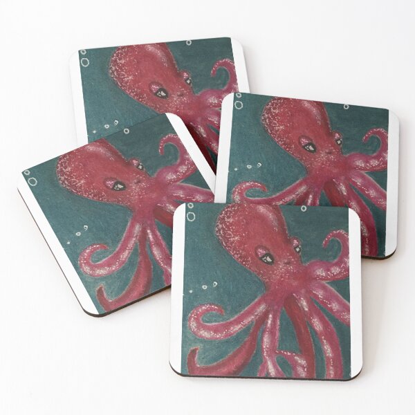 Item preview, red octopus in sea design designed and sold by ArtByTomRigby.