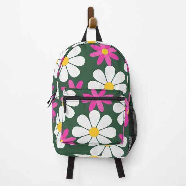 Item preview, 60s Retro Vintage Flowers Sixties ,Daisy White Pink Flowers on Green designed and sold by fairy-taler.