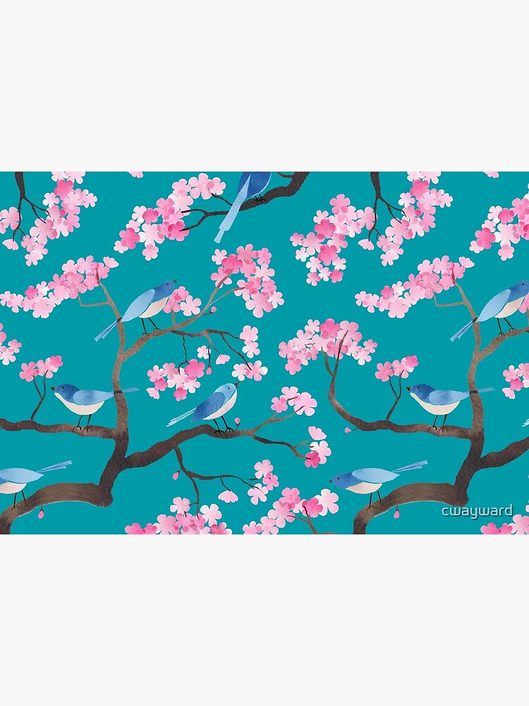 Copy of Cherry blossom birds on teal by cwayward