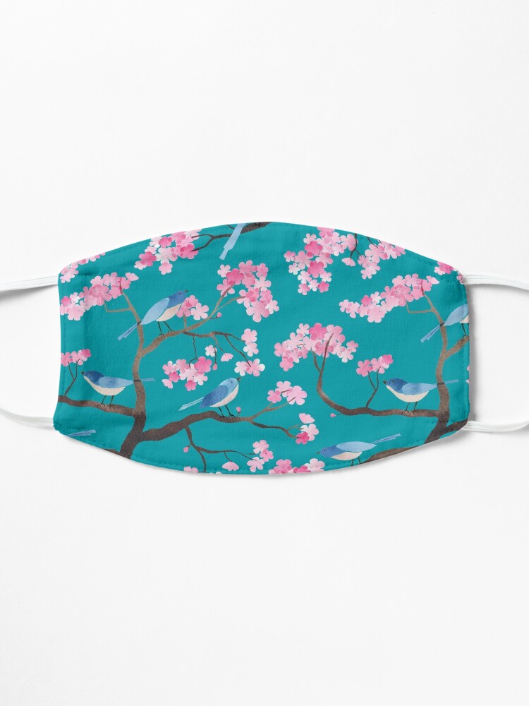 Alternate view of Copy of Cherry blossom birds on teal Mask
