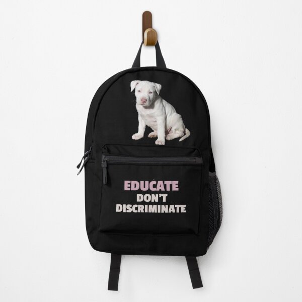 Item preview, Cute little white puppy pitbull saying / educate don't discriminate designed and sold by portrait4you.