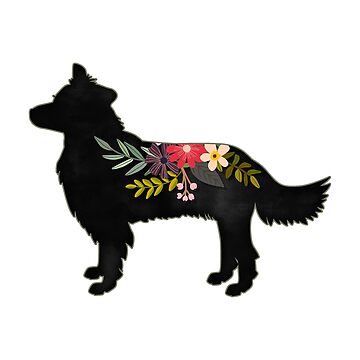 Artwork thumbnail, Border Collie Dog Breed Bohemian Floral Silhouette by TriPodDogDesign