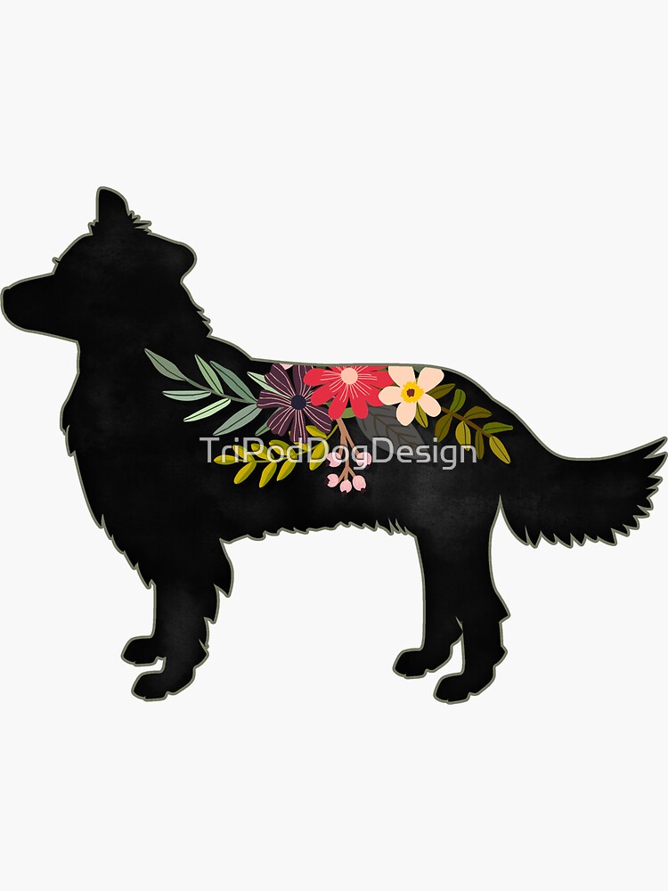 Thumbnail 3 of 3, Sticker, Border Collie Dog Breed Bohemian Floral Silhouette designed and sold by TriPodDogDesign.