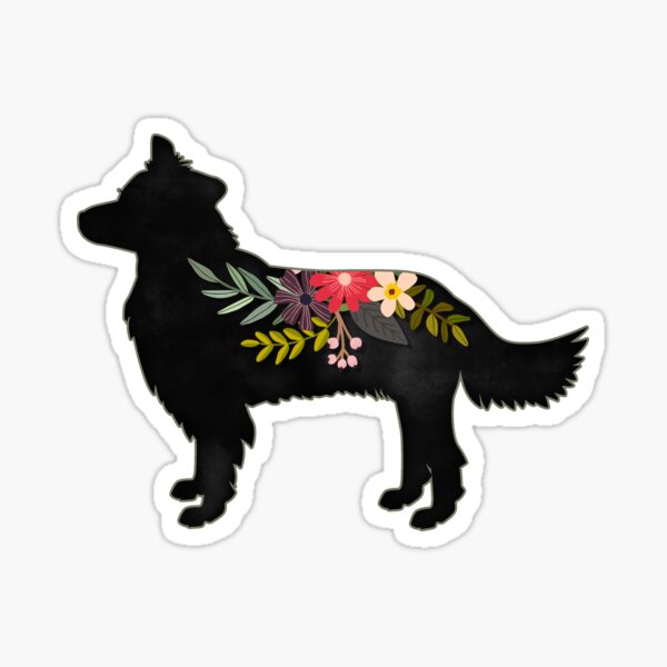 Border Collie Dog Breed Bohemian Floral Silhouette Sticker