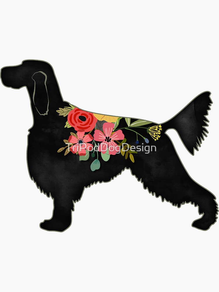 Gordon Setter Dog Breed Bohemian Floral Silhouette by TriPodDogDesign