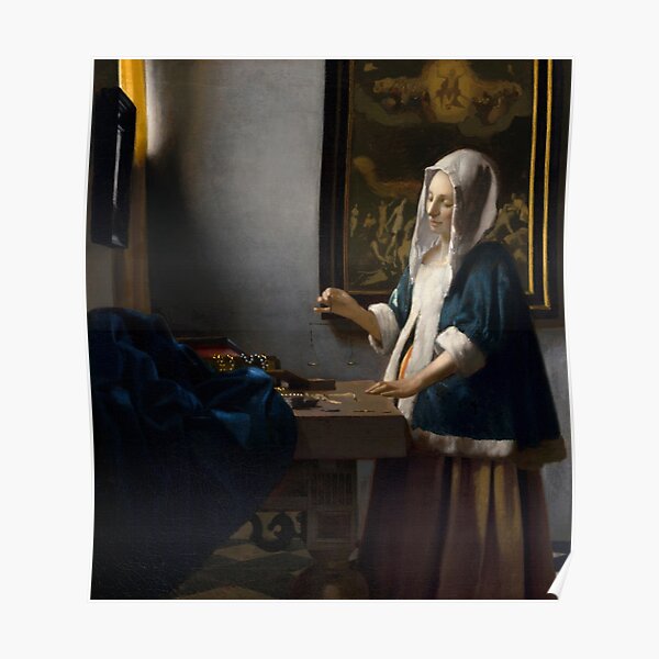 Woman Holding A Balance Ca 1664 By Johannes Vermeer Original From   Poster,504x498,f8f8f8 Pad,600x600,f8f8f8 