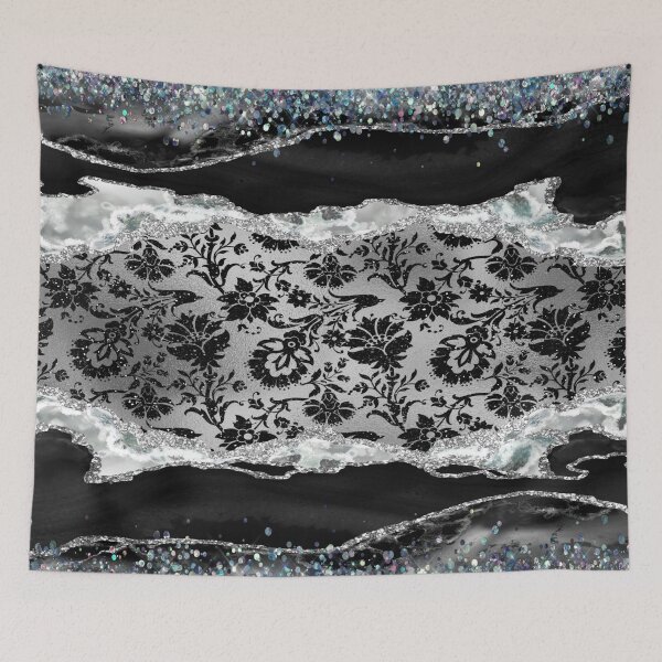 Item preview, Silver and Black Floral Sequin pattern designed and sold by WOW TeesAndThings.