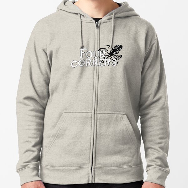 Four Corners logo - Black and White Zipped Hoodie