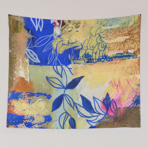 Item preview, blue and white leaves in abstract N.o 1 designed and sold by kosarandrea.