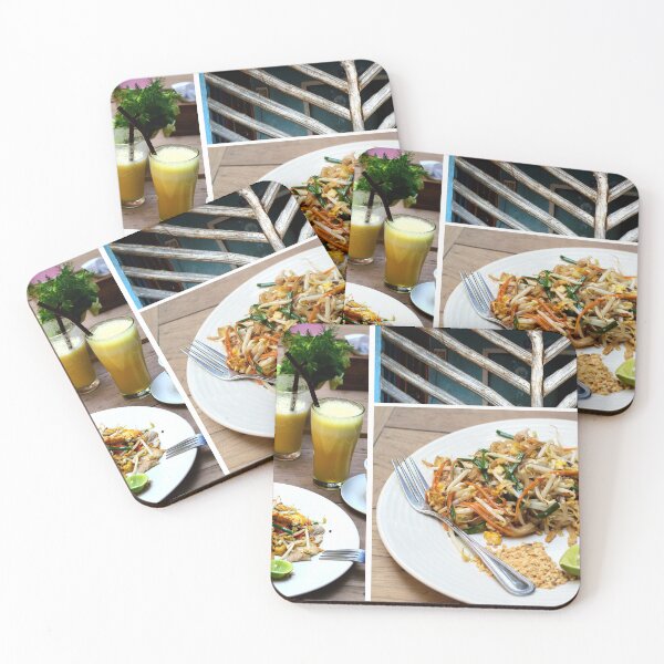 Item preview, Thai meal with Pad Thai dish and glasses with fruit juice. designed and sold by Rrrainbow.