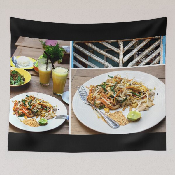 Item preview, Thai meal with Pad Thai dish and glasses with fruit juice. designed and sold by Rrrainbow.
