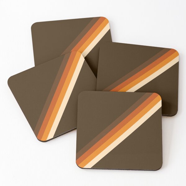 70s Pattern Orange and Brown Diagonal Lines Coasters (Set of 4)