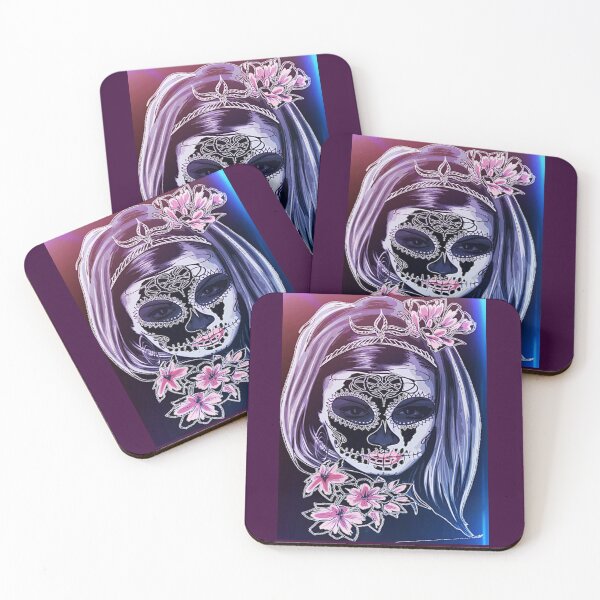 Item preview, Skull of blue and  pink lady Mexican festival designed and sold by country craft designs.