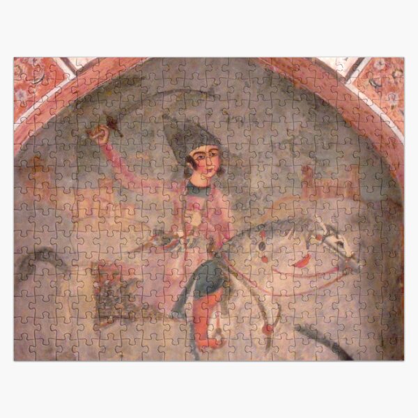 Aperçu de l'œuvre Fresque miniature persane chevalier guerrier médiéval à cheval créée et vendue par worldways.
