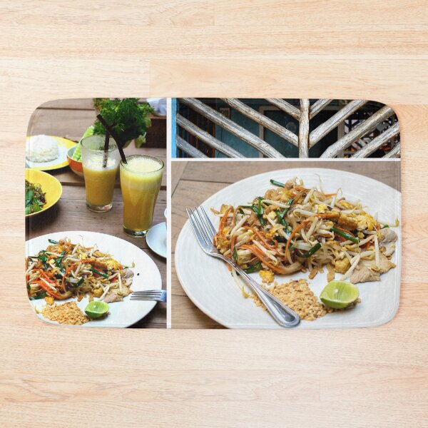 Item preview, Thai meal with Pad Thai dish and glasses with fruit juice. designed and sold by Rrrainbow.
