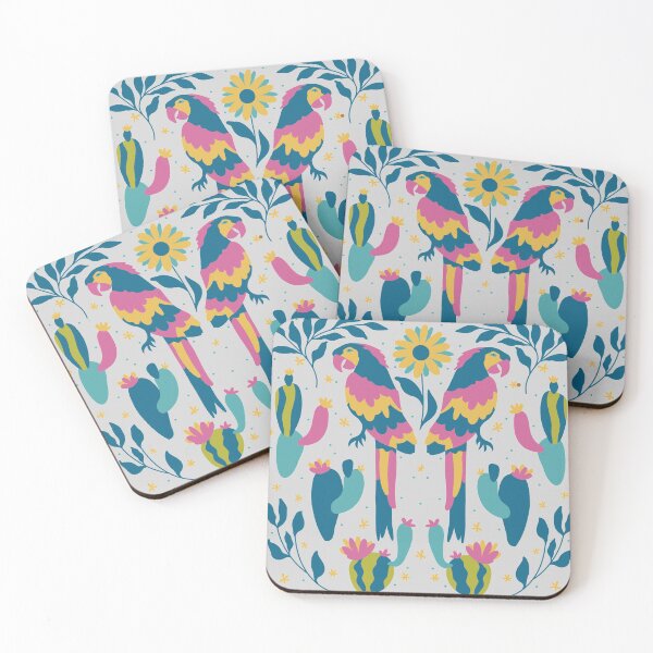 Item preview, colorful parrot, cactus and flower pattern designed and sold by The Red Shop.