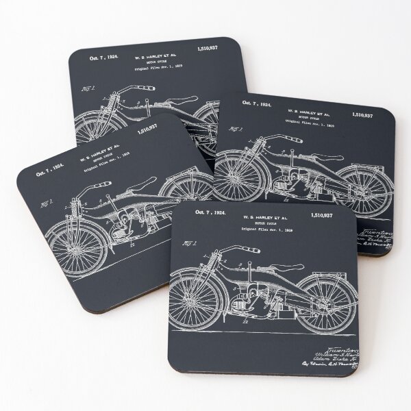 Item preview, Harley motorbike 1924, original patent drawing marbled black background designed and sold by QualitySolution.