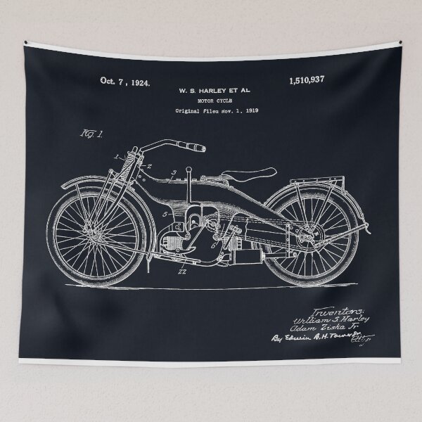 Item preview, Harley motorbike 1924, original patent drawing marbled black background designed and sold by QualitySolution.