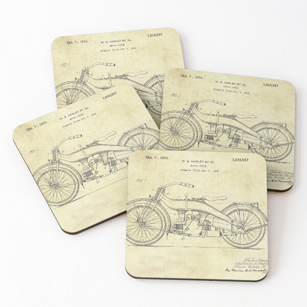 Item preview, Harley motorbike 1924, original patent drawing parchment background designed and sold by QualitySolution.