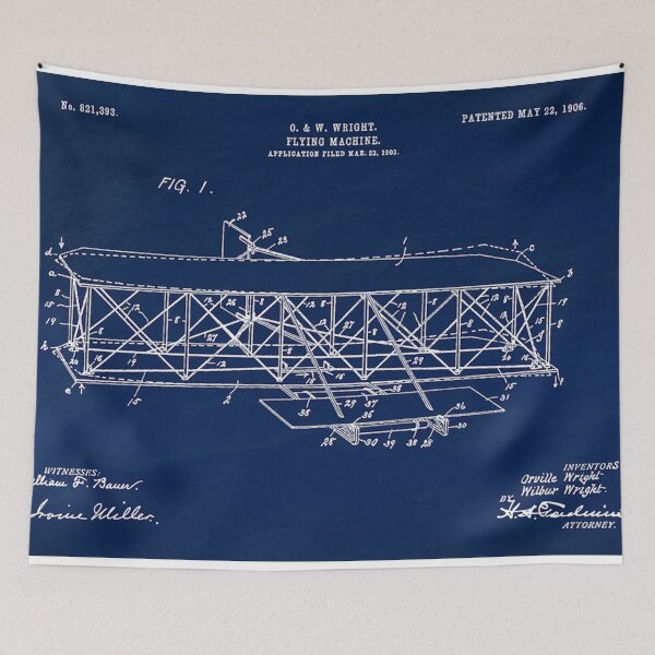 Item preview, Orville, 1906 Flying Machine, original patent drawing slate blue background designed and sold by QualitySolution.