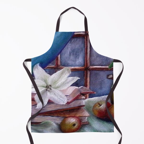 Item preview, ST JOSEPH LILIES BOOKS APPLES AND DRAPERY, FINE ART PRINT STILL LIFE INSPIRED BY NATURE designed and sold by Adri Barnard.