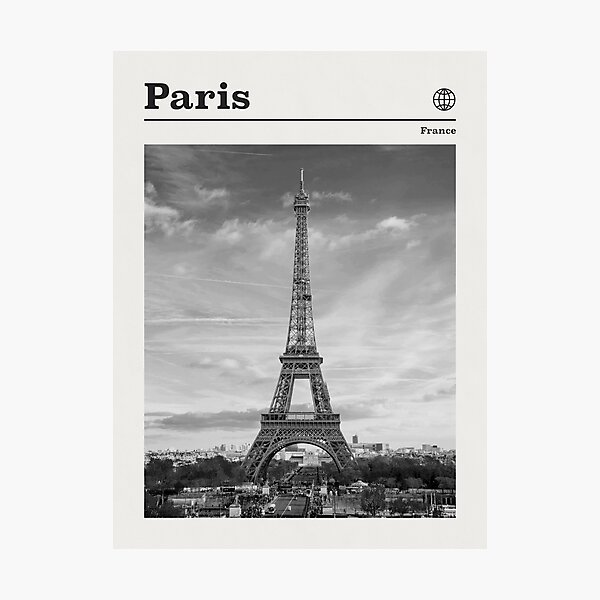 Paris Travel Poster Vintage Black and White • Paris France Retro Travel Poster Minimalist • Paris Eiffel Tower Travel Poster Photographic Print