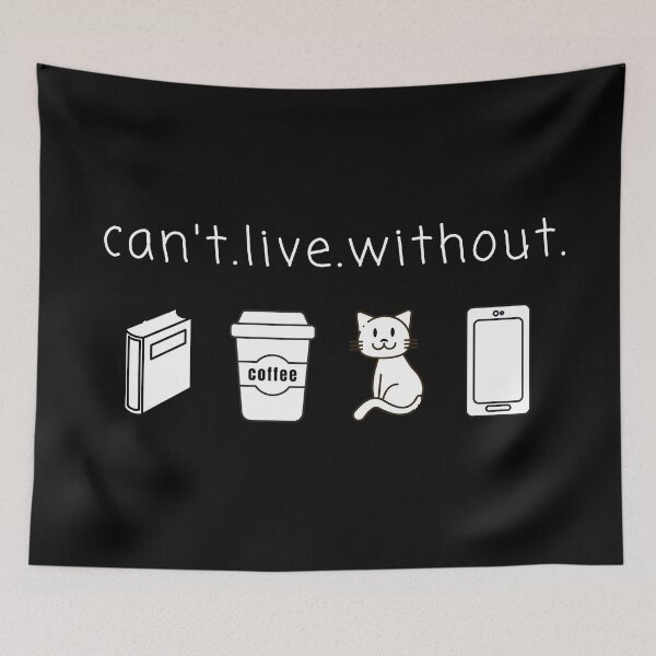 Item preview, Can't live without books, coffee, cat and smartphone designed and sold by printhappy.