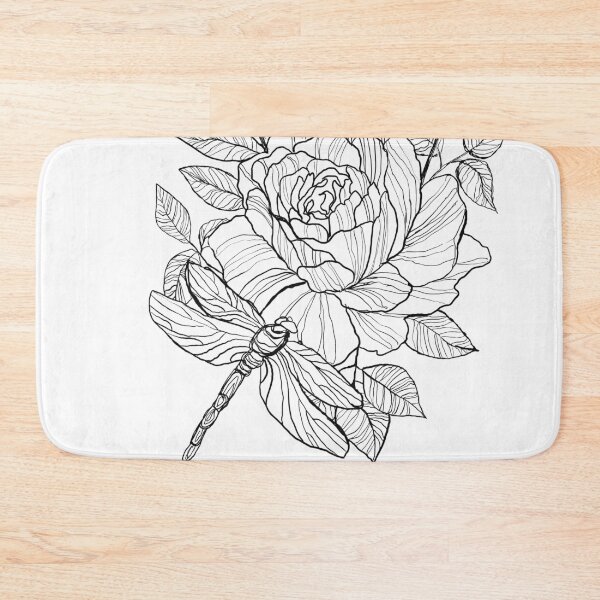 Item preview, Rose and dragonfly black and white digital illustration designed and sold by NinaJayasinghe.