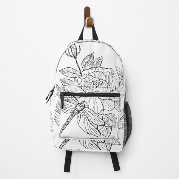 Item preview, Rose and dragonfly black and white digital illustration designed and sold by NinaJayasinghe.