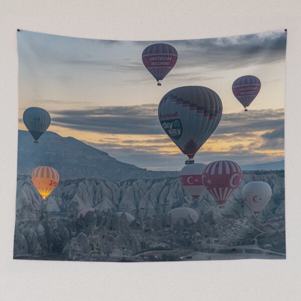 Item preview, Cappadocia balloons at sunrise over mountain valley designed and sold by NinelRo.