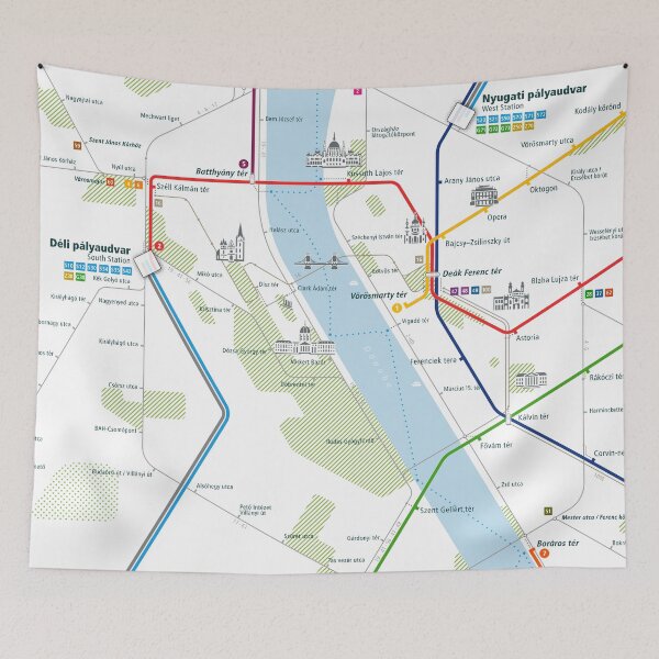 Item preview, Budapest City Rail Map Square designed and sold by AnsgarVollmer.