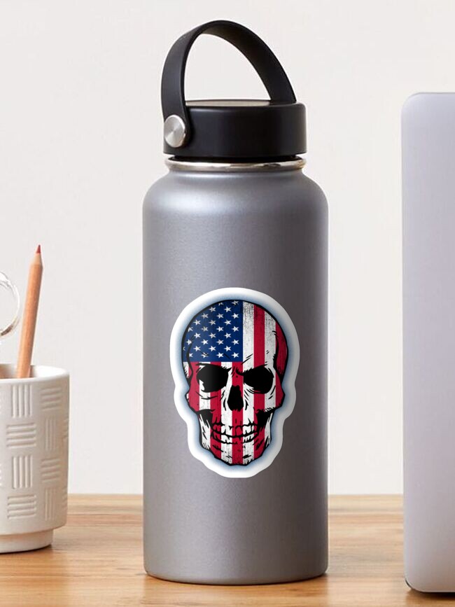 Thumbnail 1 of 3, Sticker, Vintage USA Pride Flag Skull Stickers designed and sold by EthosWear.