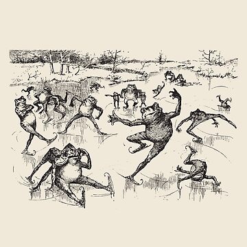 Artwork thumbnail, Cottagecore Frogs: Cute Ice Skating Party on a Frozen Lake, Vintage Goblincore Nature Fantasy with Grunge Toad Skaters by MinistryOfFrogs