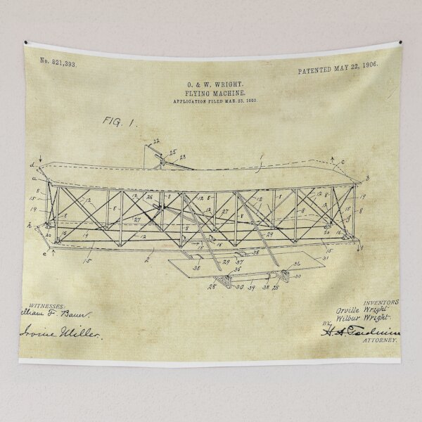 Item preview, Orville, 1906 Flying Machine, original patent drawing parchment background designed and sold by QualitySolution.