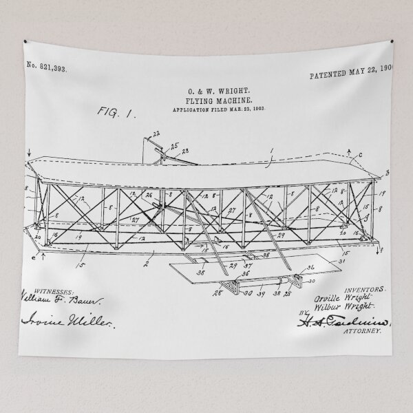 Item preview, Orville, 1906 Flying Machine, original patent drawing white background designed and sold by QualitySolution.
