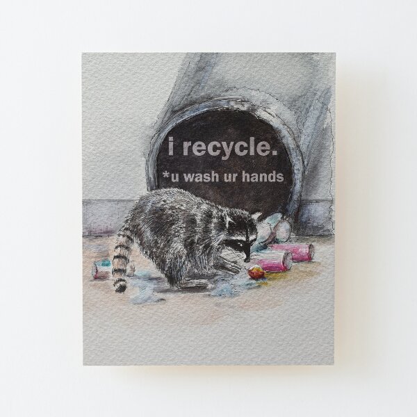 racoon recycler, aquarelle drawing Wood Mounted Print