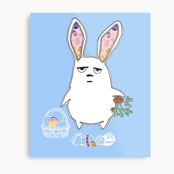 Cute Gloomy Easter Bunny & Eggs - Funny Easter Gift Metal Print